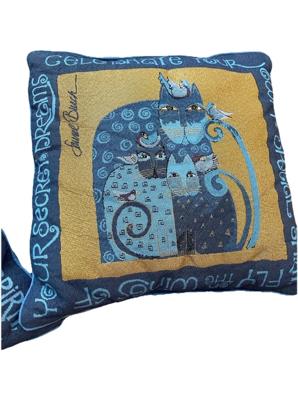 Vintage Laurel Burch “Secret dreams” indigo blue tapestry throw pillow‎ set of 2